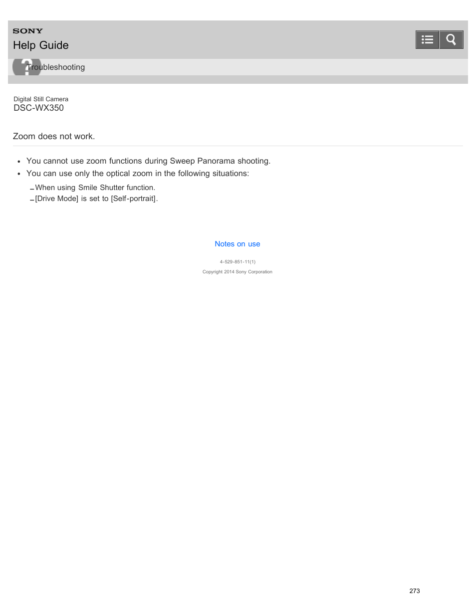 Zoom does not work, Help guide | Sony DSC-WX350 User Manual | Page 277 / 319