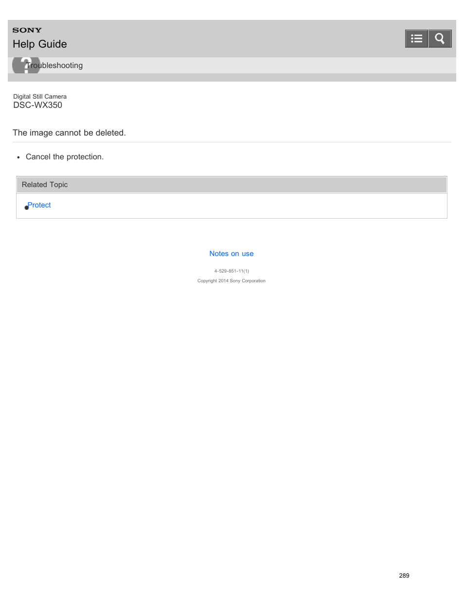 The image cannot be deleted, Help guide | Sony DSC-WX350 User Manual | Page 293 / 319