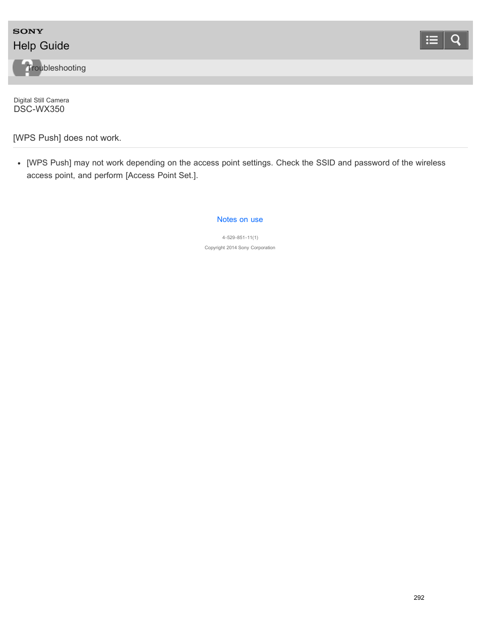 Wps push] does not work, Help guide | Sony DSC-WX350 User Manual | Page 296 / 319