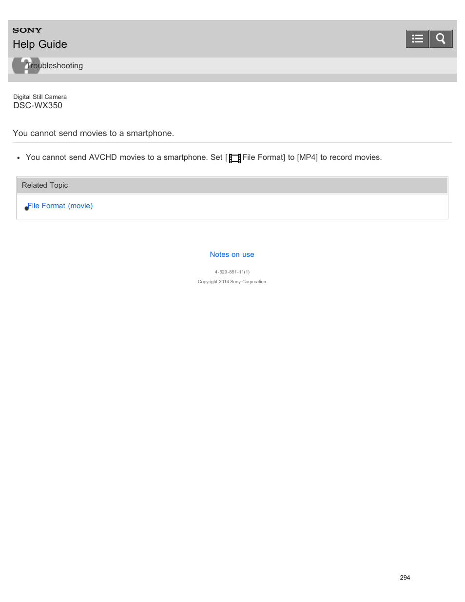 You cannot send movies to a smartphone, Help guide | Sony DSC-WX350 User Manual | Page 298 / 319