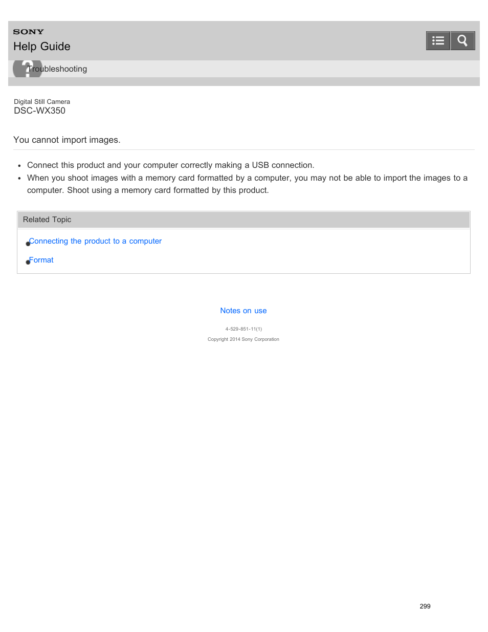 You cannot import images, Help guide | Sony DSC-WX350 User Manual | Page 303 / 319