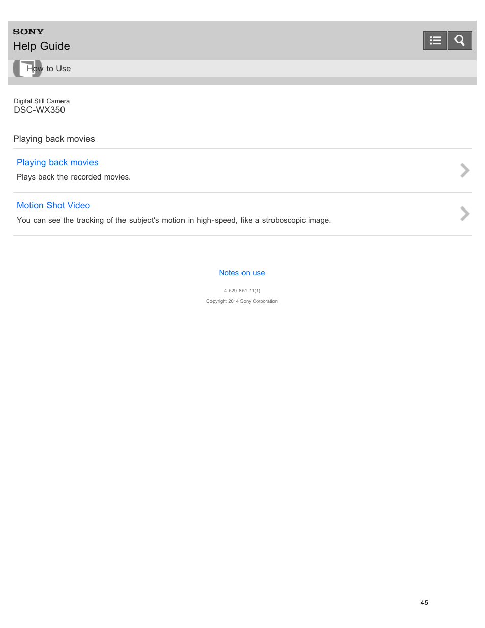 Playing back movies, Help guide | Sony DSC-WX350 User Manual | Page 49 / 319