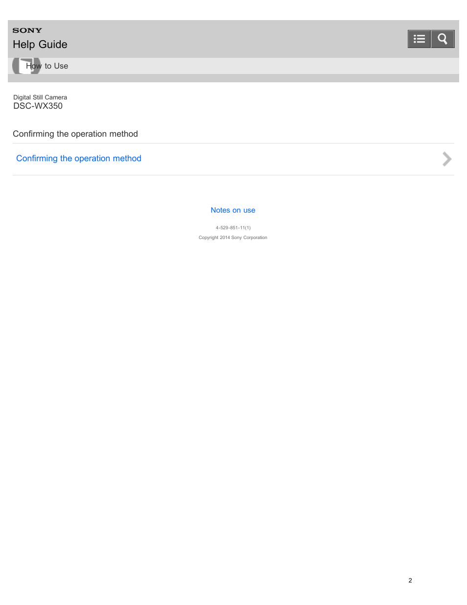 Confirming the operation method, Help guide | Sony DSC-WX350 User Manual | Page 6 / 319