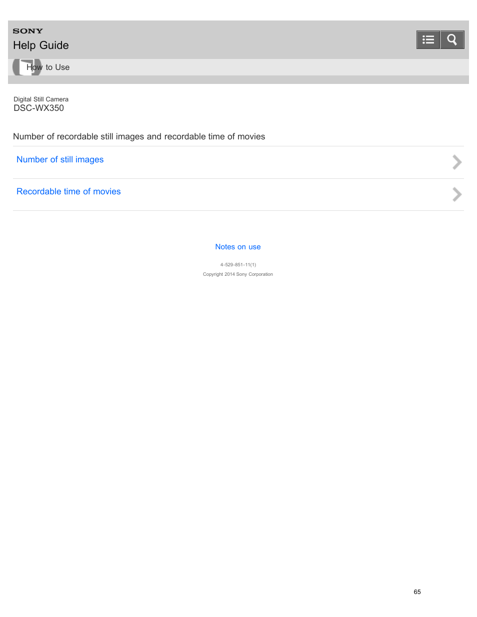 Help guide | Sony DSC-WX350 User Manual | Page 69 / 319