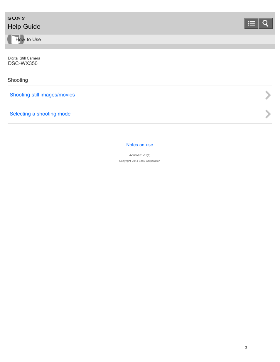 Shooting, Help guide | Sony DSC-WX350 User Manual | Page 7 / 319