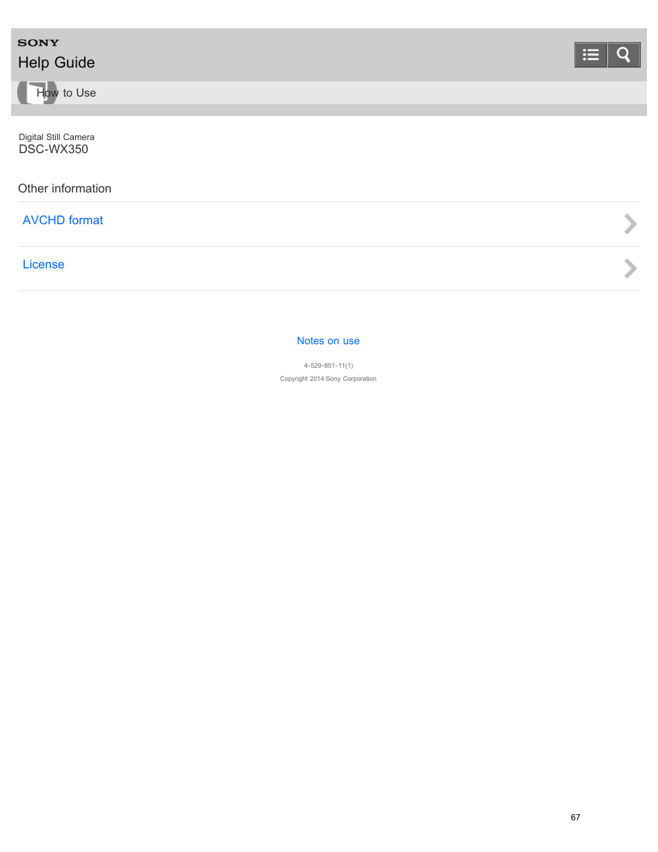 Other information, Help guide | Sony DSC-WX350 User Manual | Page 71 / 319