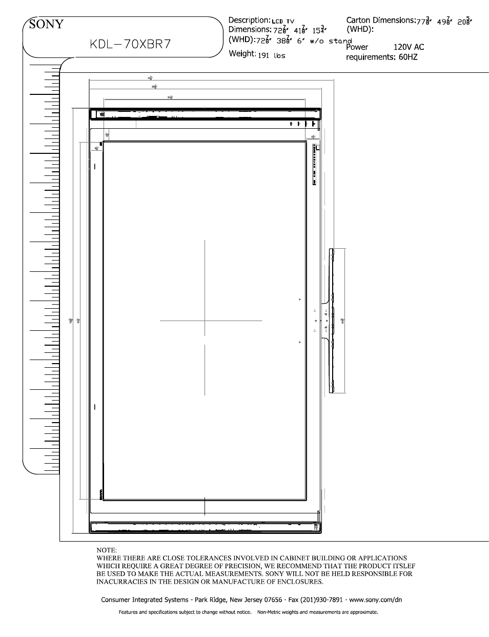 Sony KDL-70XBR7 User Manual | Page 3 / 3