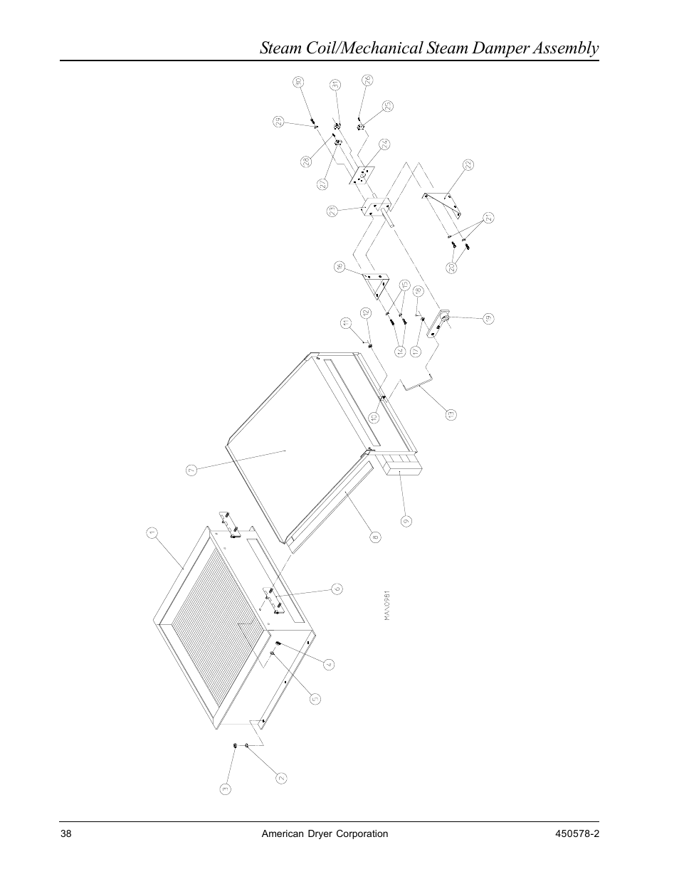 Steam coil/mechanical steam damper assembly | American Dryer Corp. Phase 7 OPL/Fire Suppression System EURO-14 User Manual | Page 40 / 46