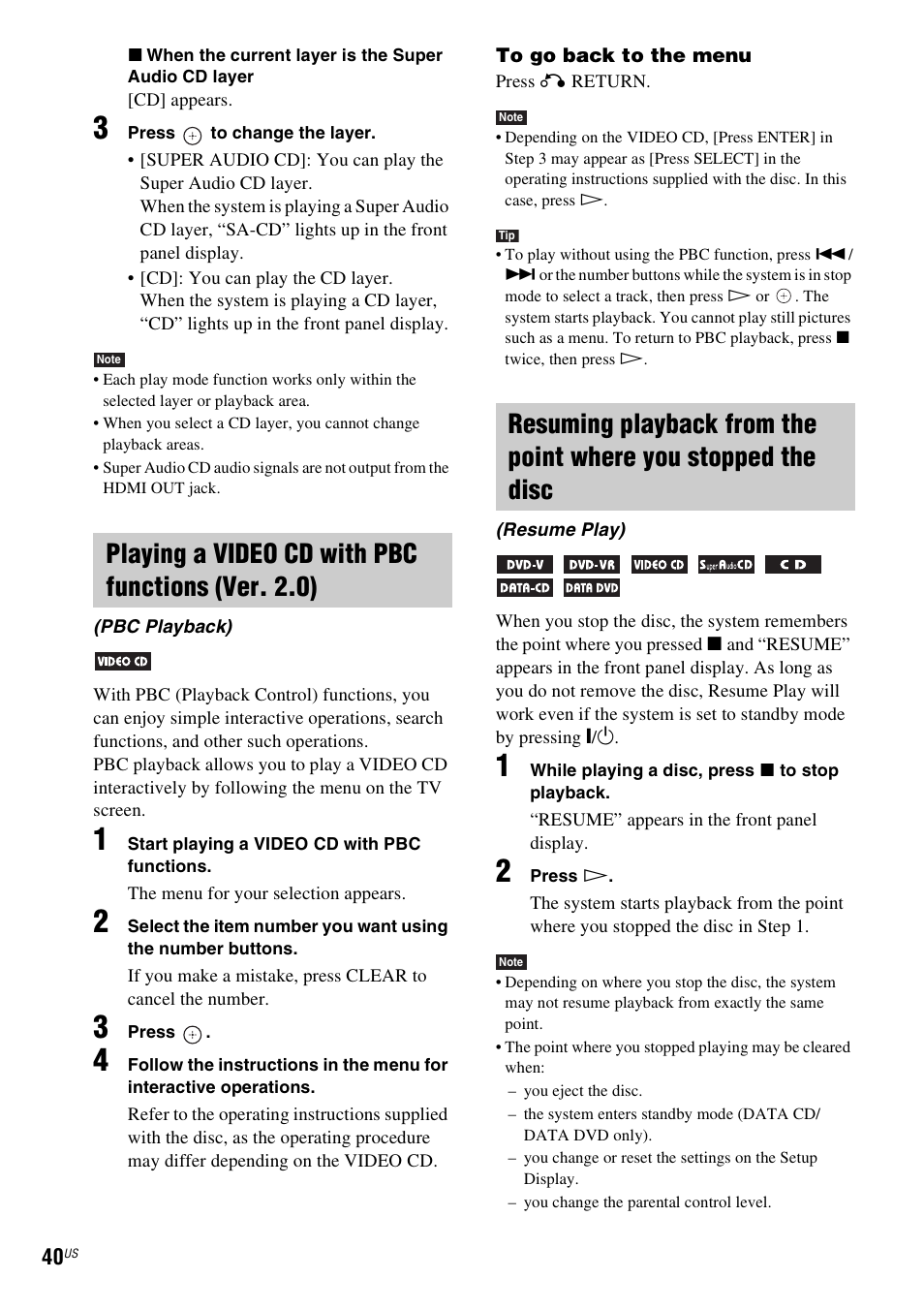 Playing a video cd with pbc functions (ver. 2.0) | Sony DAV-HDX587WC User Manual | Page 40 / 104