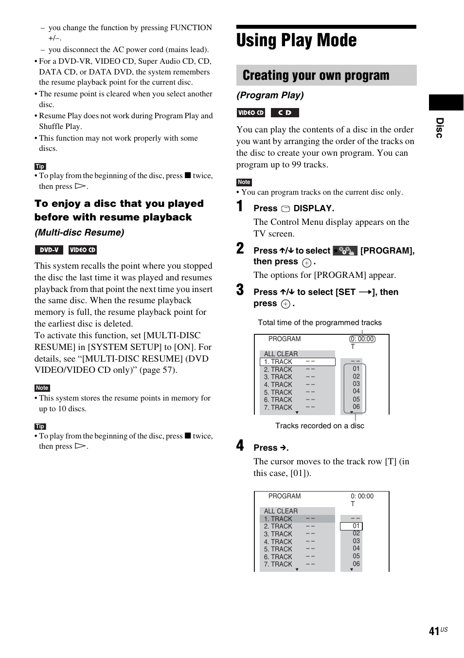 Using play mode, Creating your own program | Sony DAV-HDX587WC User Manual | Page 41 / 104
