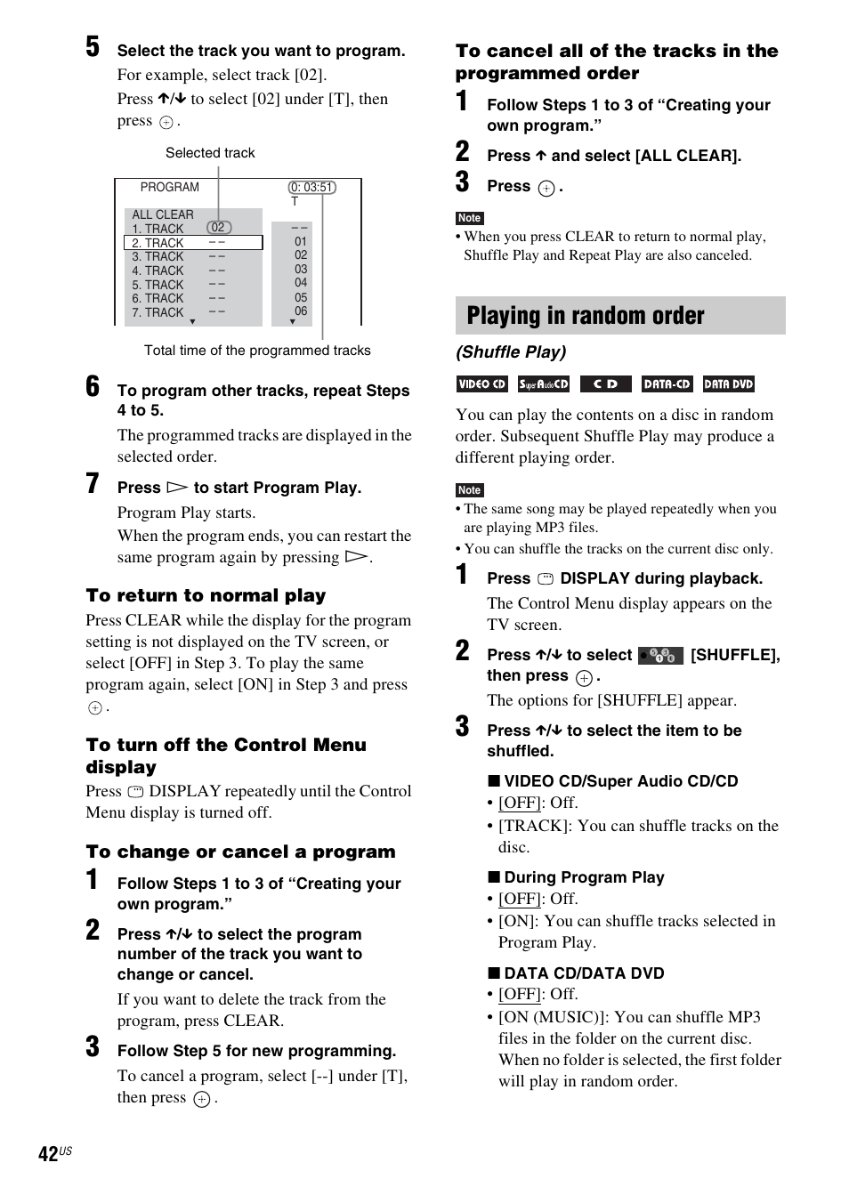 Playing in random order | Sony DAV-HDX587WC User Manual | Page 42 / 104