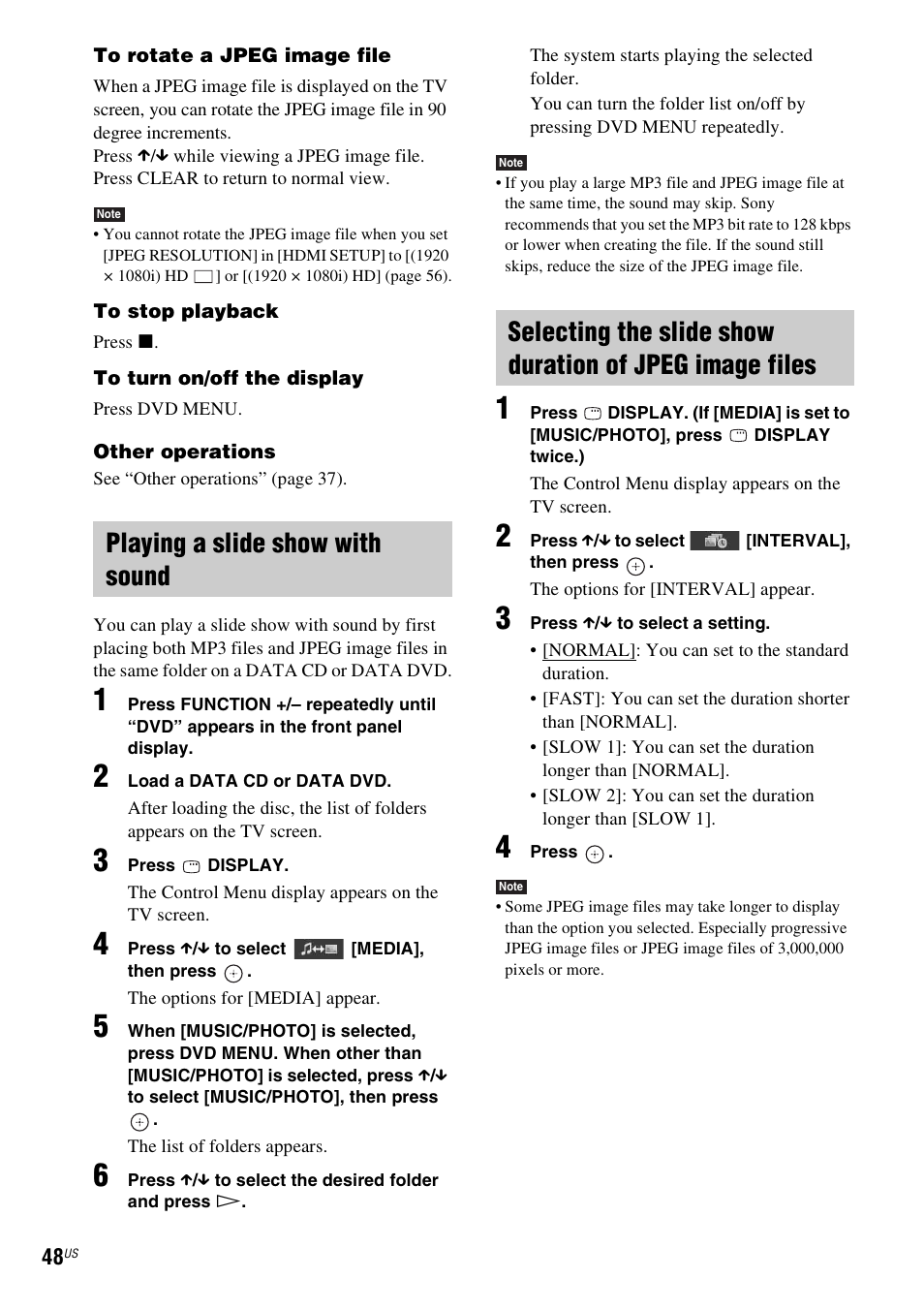 Playing a slide show with sound | Sony DAV-HDX587WC User Manual | Page 48 / 104