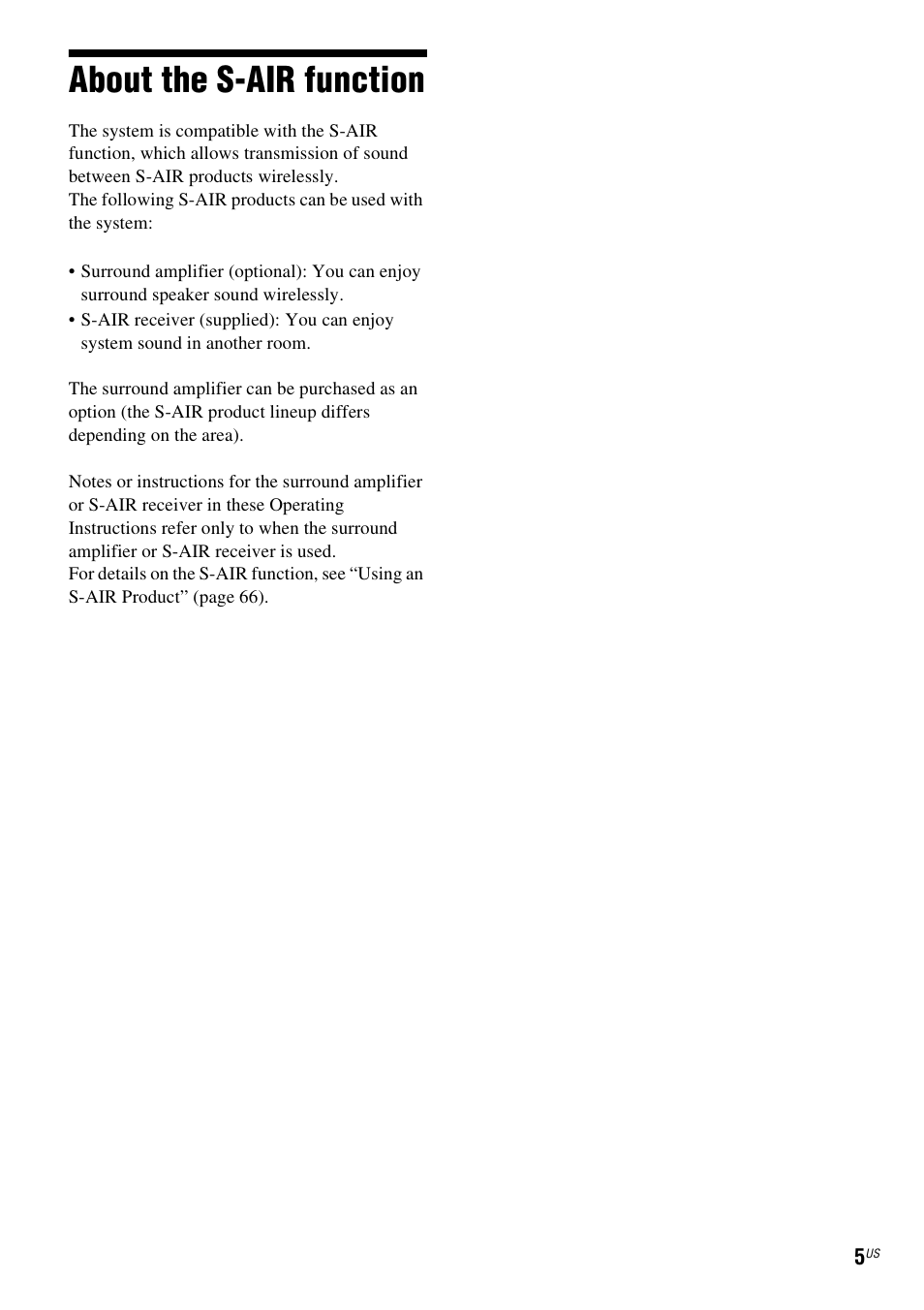 About the s-air function | Sony DAV-HDX587WC User Manual | Page 5 / 104
