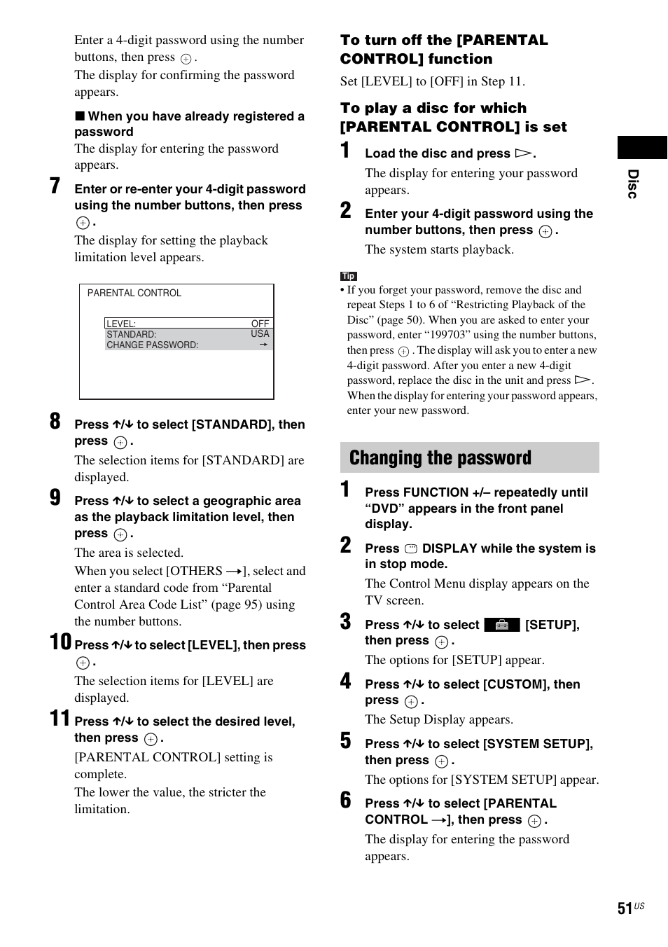 Changing the password | Sony DAV-HDX587WC User Manual | Page 51 / 104