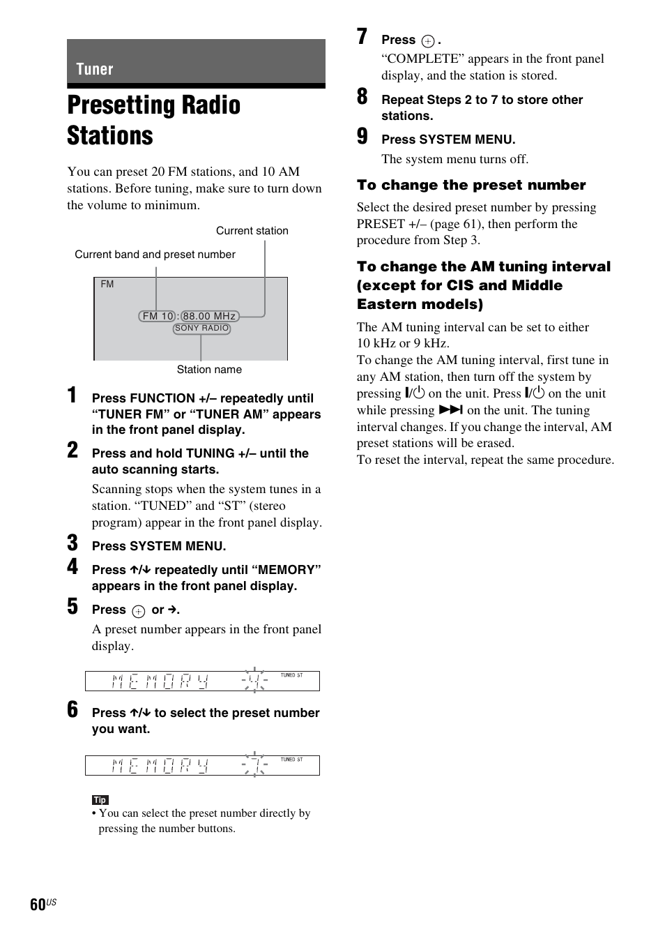 Tuner, Presetting radio stations | Sony DAV-HDX587WC User Manual | Page 60 / 104
