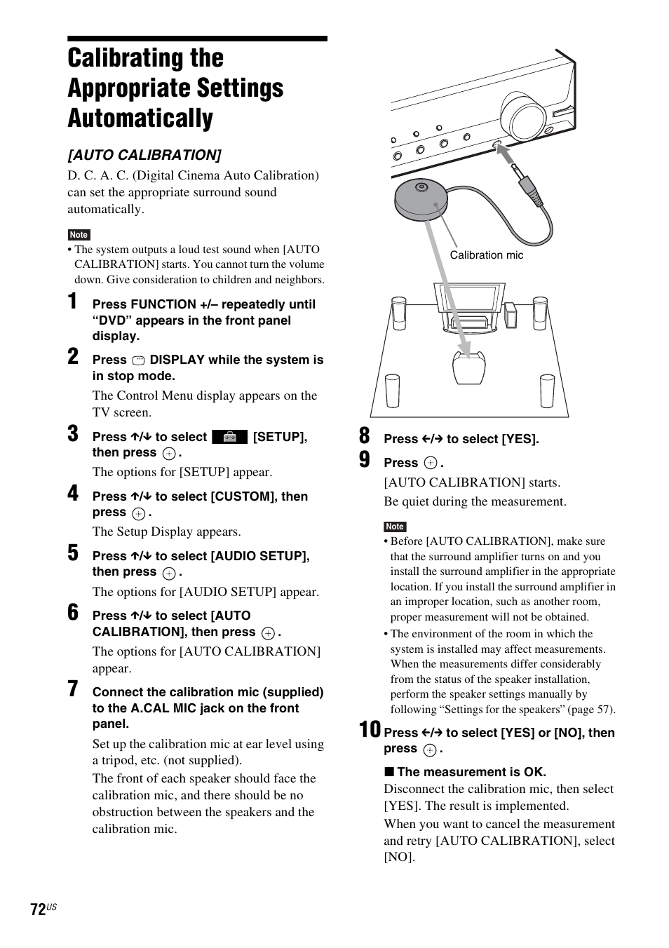 Calibrating the appropriate settings automatically, Calibrating the appropriate settings, Automatically | Sony DAV-HDX587WC User Manual | Page 72 / 104