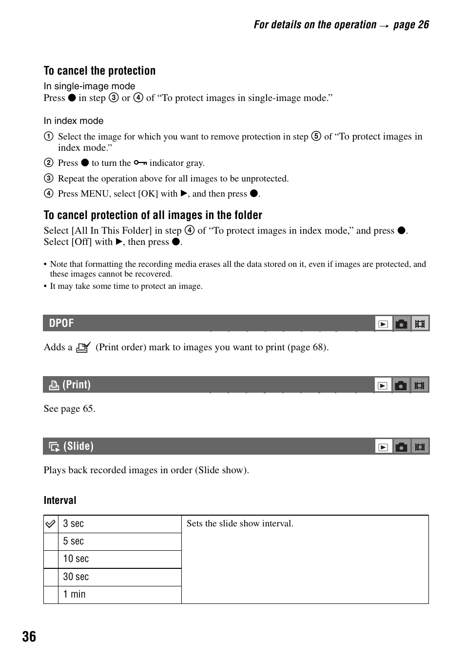 Dpof, Print), Slide) | Sony DSC-S40 User Manual | Page 36 / 91