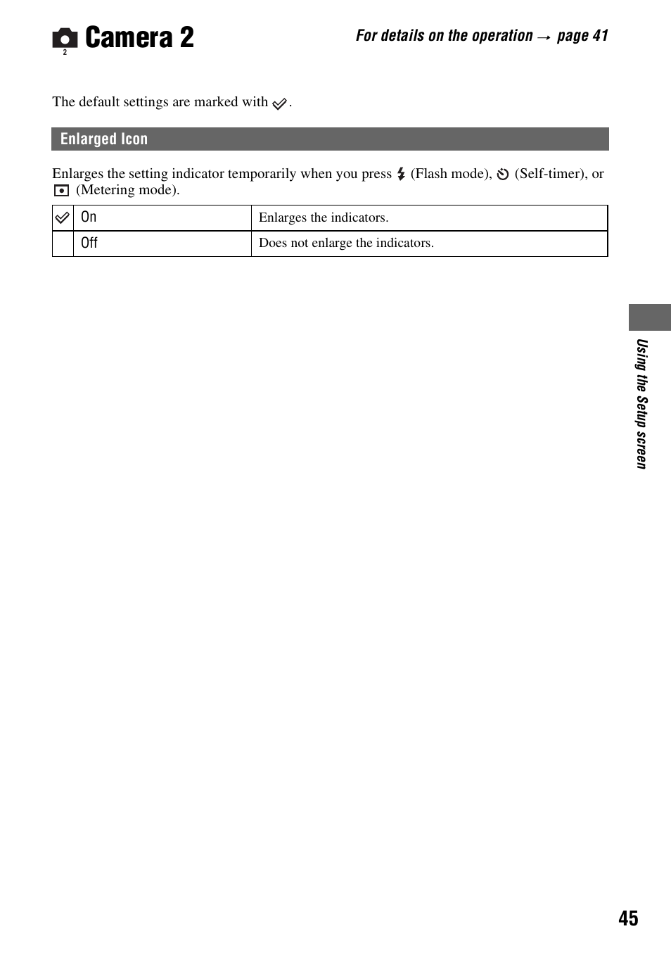 Camera 2, Enlarged icon | Sony DSC-S40 User Manual | Page 45 / 91