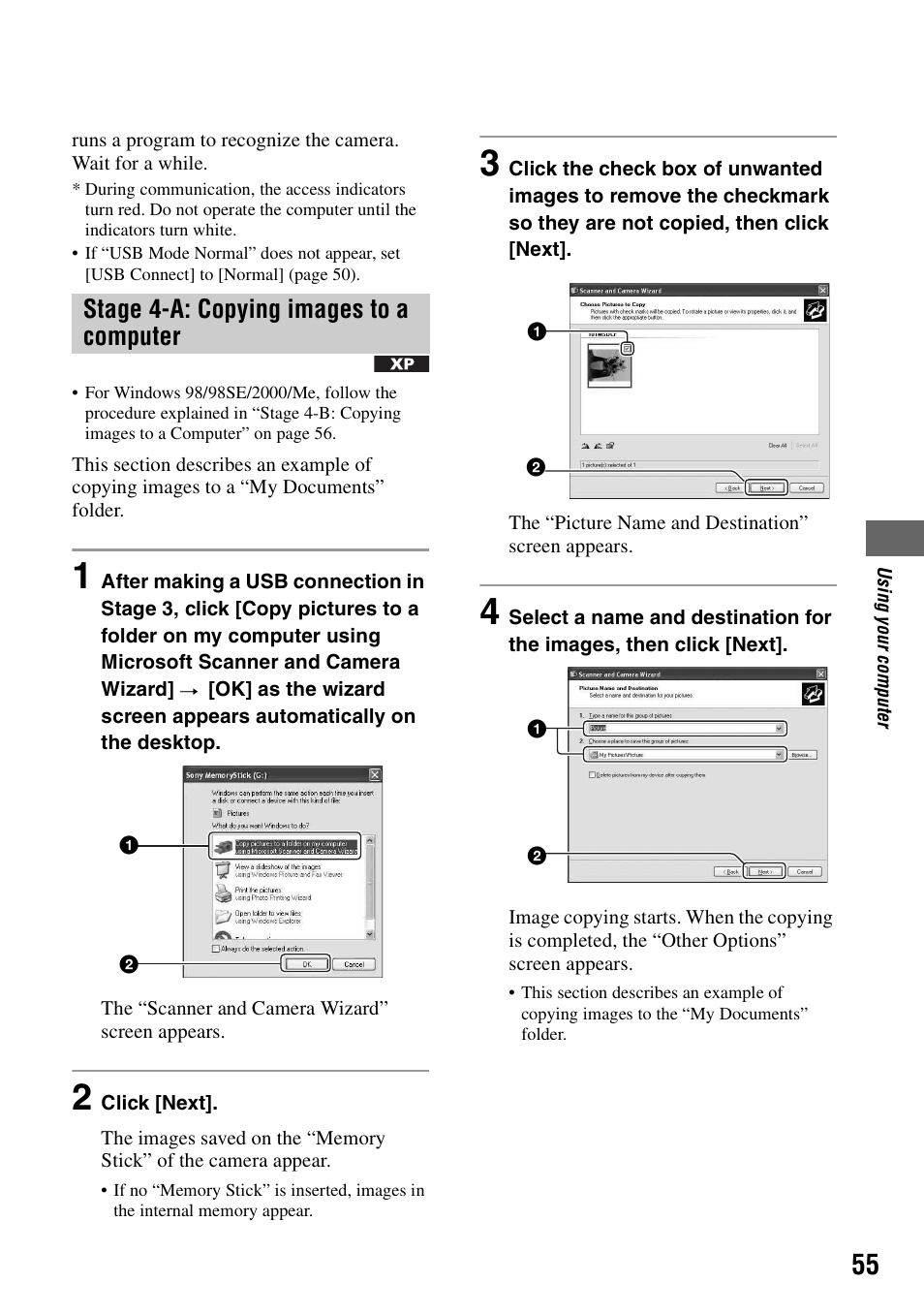 Stage 4-a: copying images to a computer | Sony DSC-S40 User Manual | Page 55 / 91