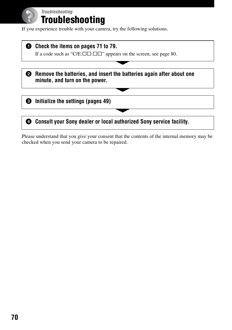 Troubleshooting | Sony DSC-S40 User Manual | Page 70 / 91