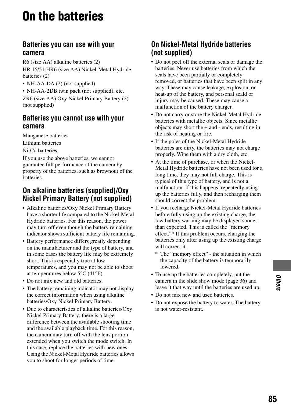 On the batteries | Sony DSC-S40 User Manual | Page 85 / 91