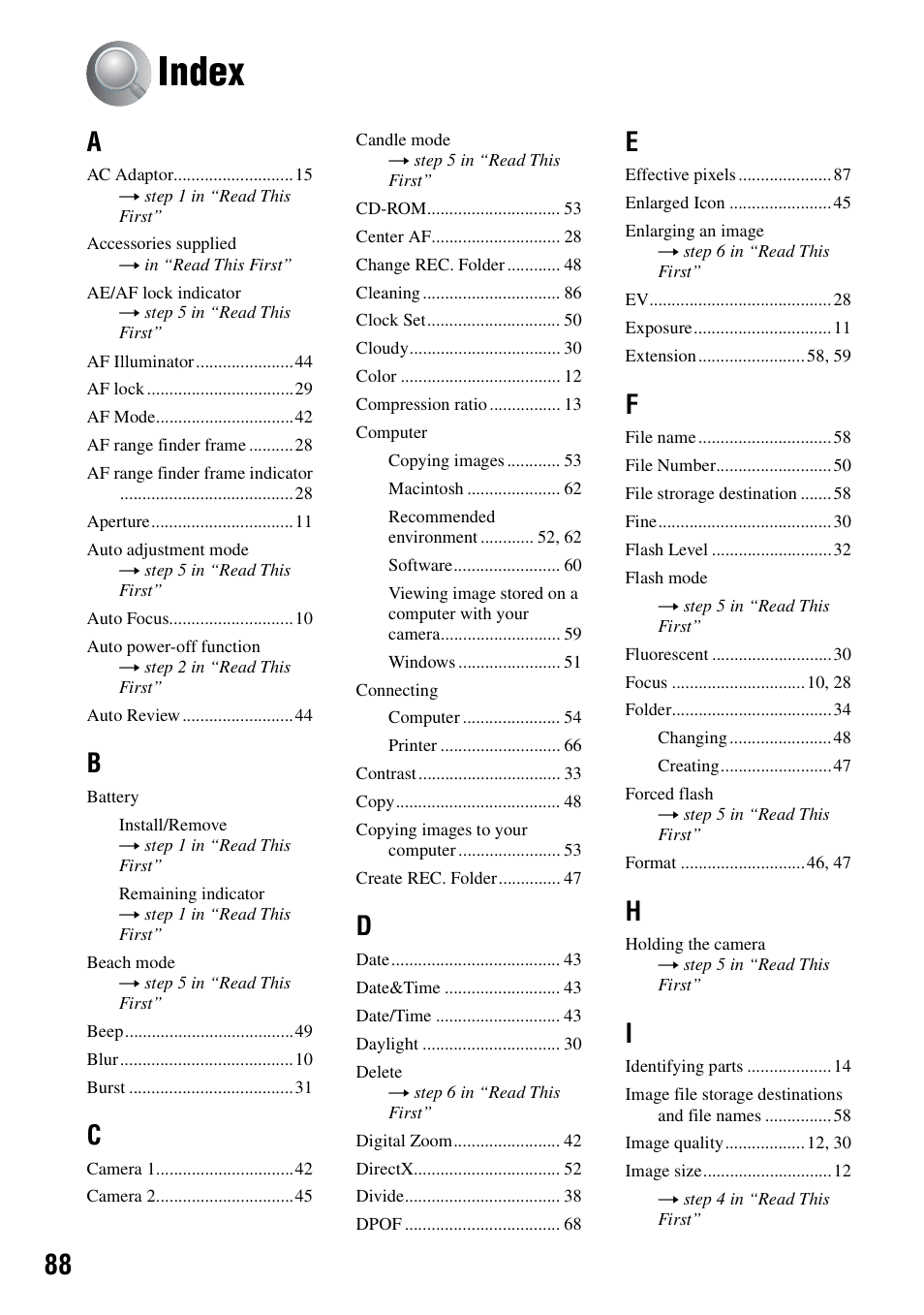 Index | Sony DSC-S40 User Manual | Page 88 / 91