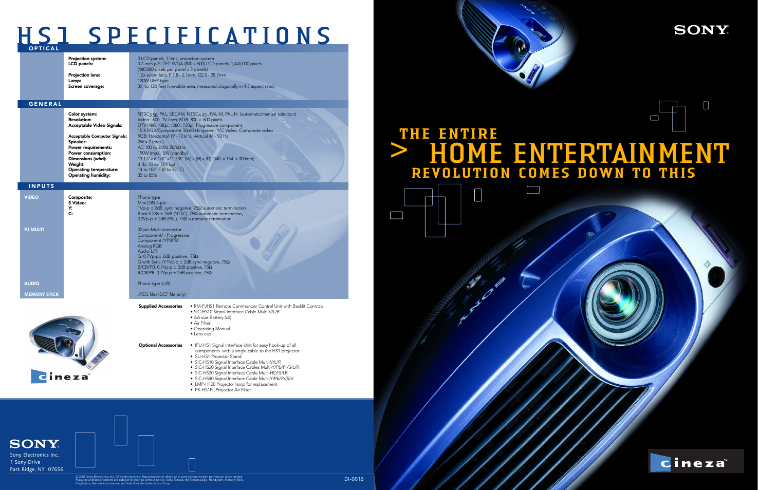 Sony VPL-HS1 User Manual | 2 pages