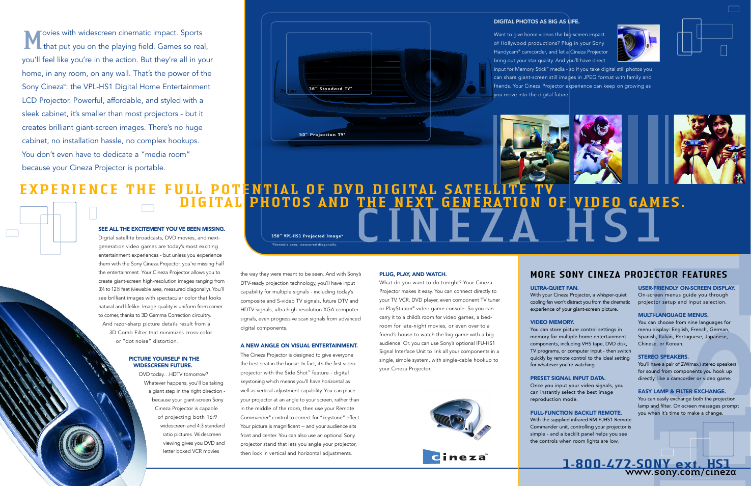 Hs 1, Cineza hs1, More sony cineza projector features | Cineza | Sony VPL-HS1 User Manual | Page 2 / 2
