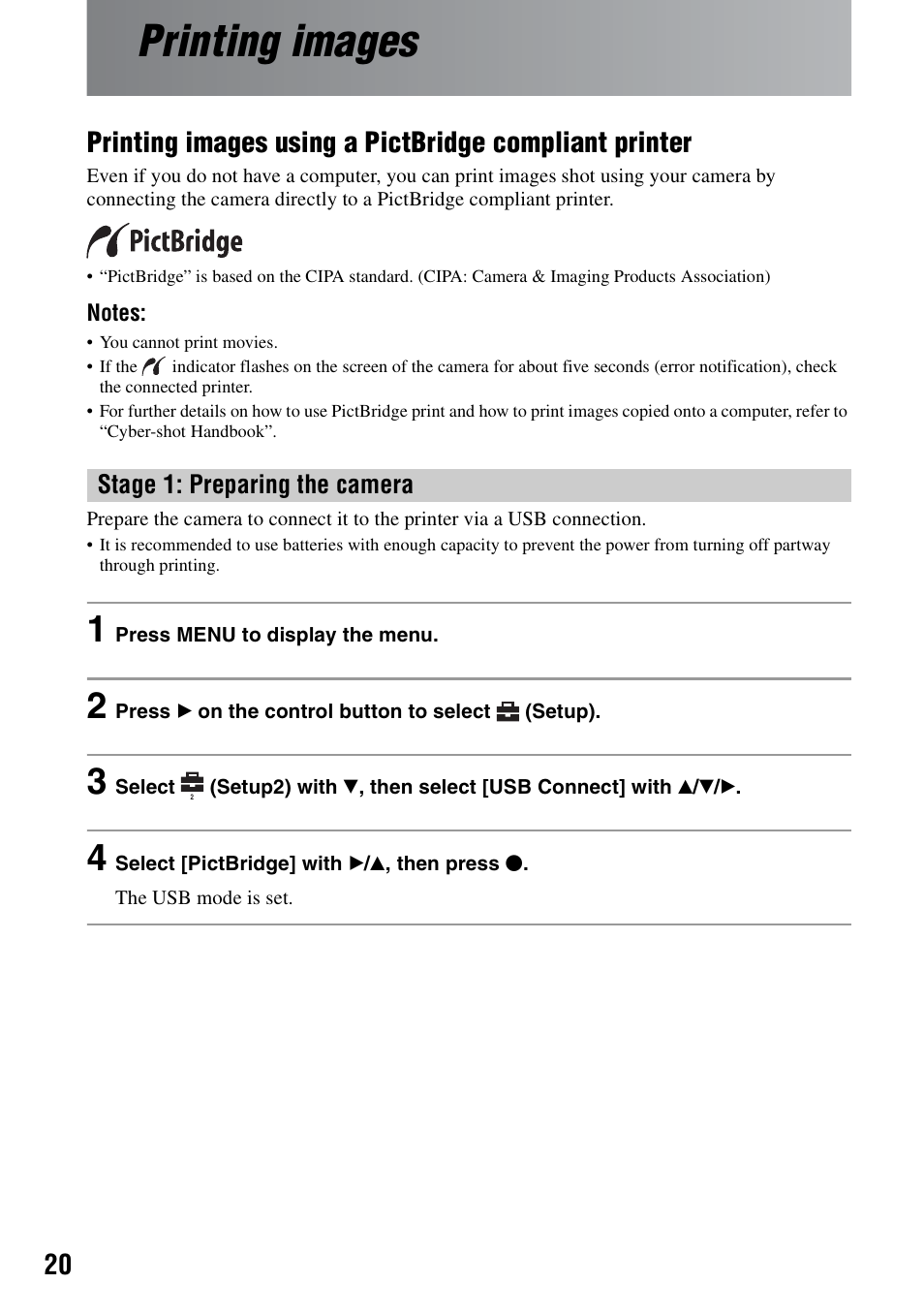 Printing images | Sony DSC-S500 User Manual | Page 20 / 28
