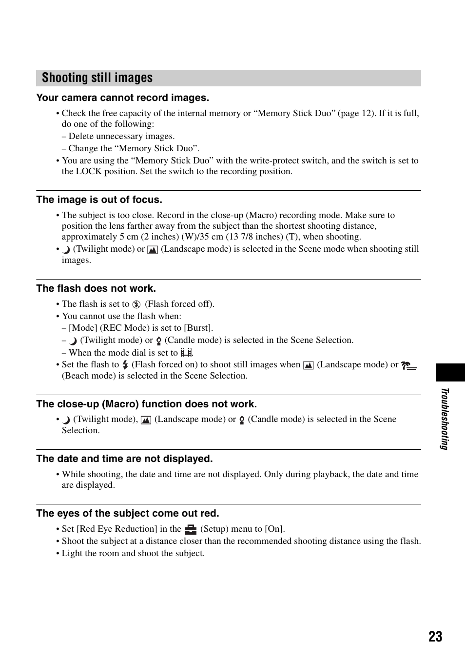 Shooting still images | Sony DSC-S500 User Manual | Page 23 / 28