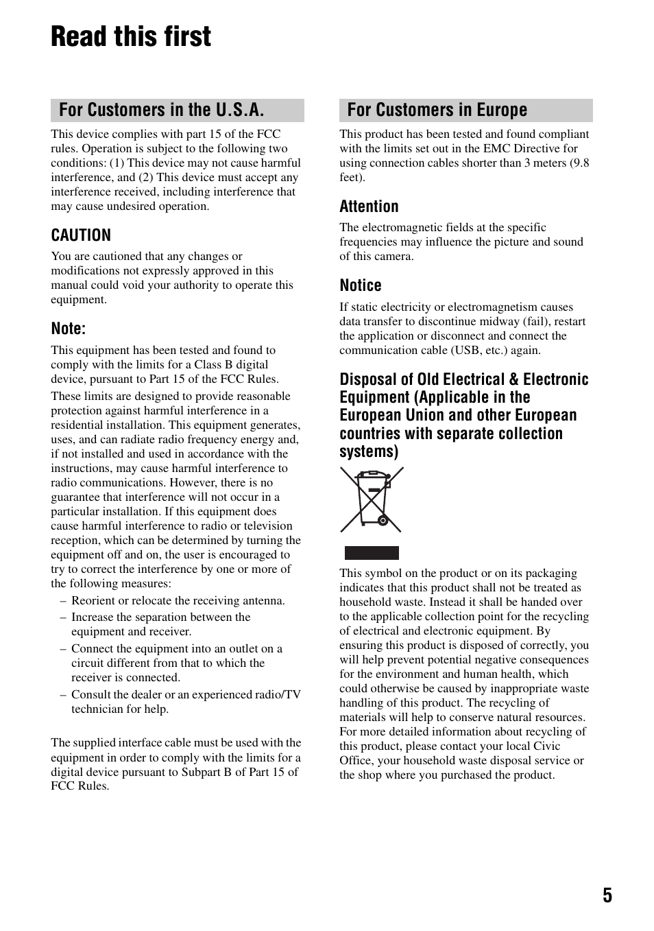 Read this first | Sony DSC-S500 User Manual | Page 5 / 28