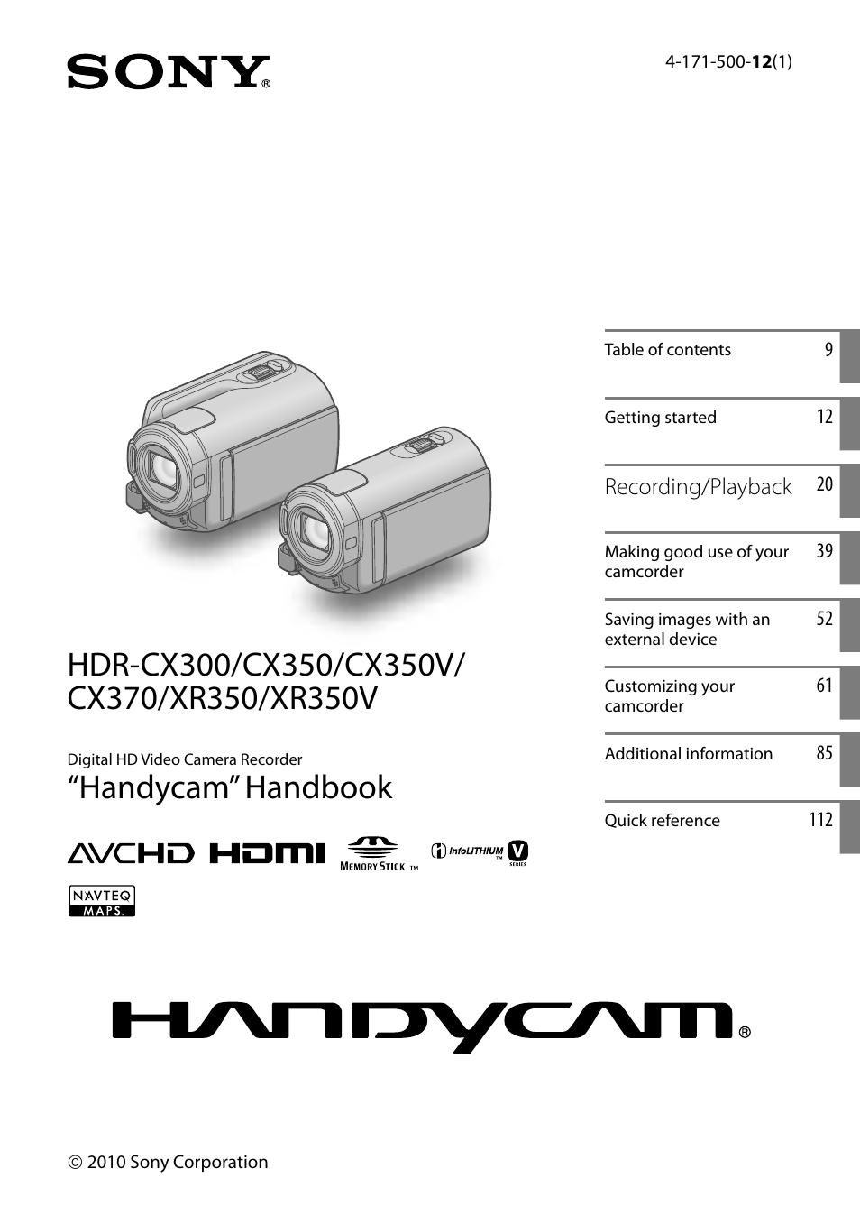 Sony HDR-CX300 User Manual | 119 pages