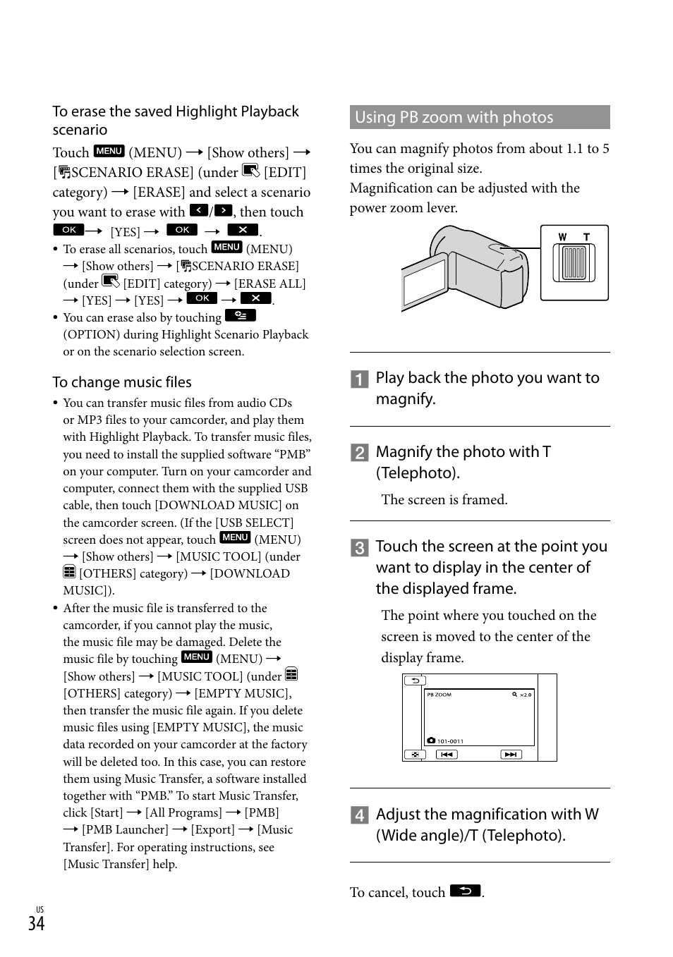 Using pb zoom with photos | Sony HDR-CX300 User Manual | Page 34 / 119