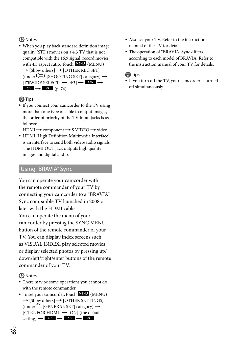 Using “bravia” sync | Sony HDR-CX300 User Manual | Page 38 / 119