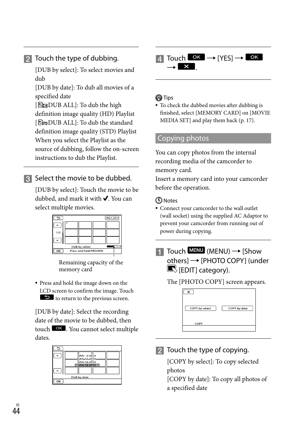 Copying photos | Sony HDR-CX300 User Manual | Page 44 / 119