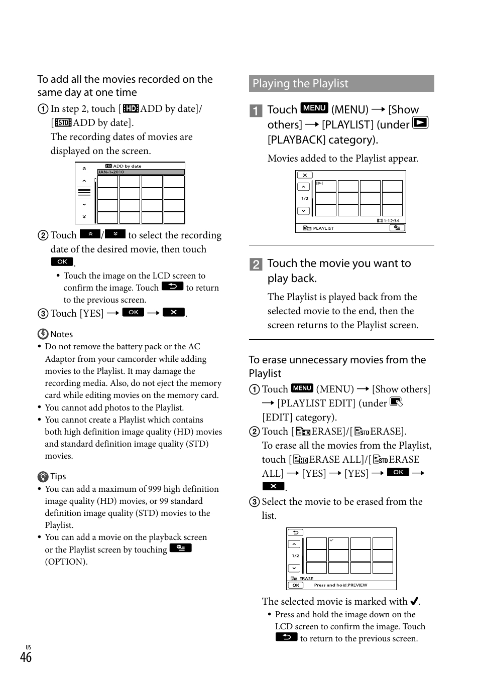 Playing the playlist | Sony HDR-CX300 User Manual | Page 46 / 119