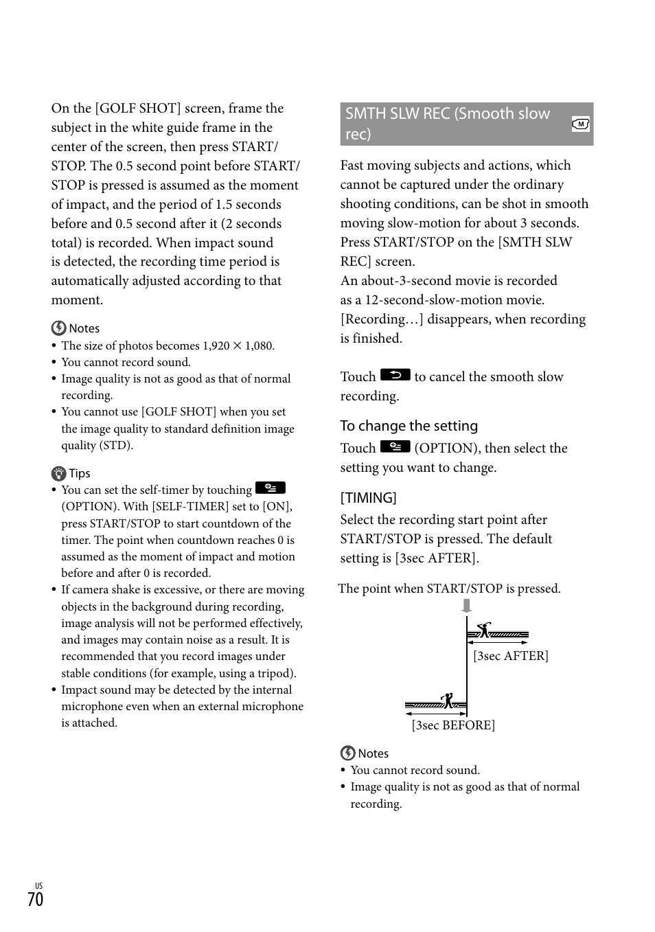 W rec(70), Smth slw rec (smooth slow rec) | Sony HDR-CX300 User Manual | Page 70 / 119