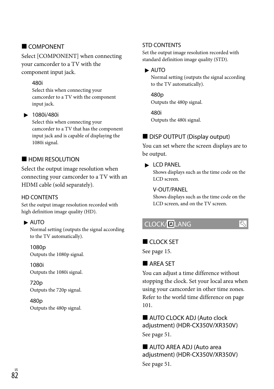 Clock/ lang | Sony HDR-CX300 User Manual | Page 82 / 119