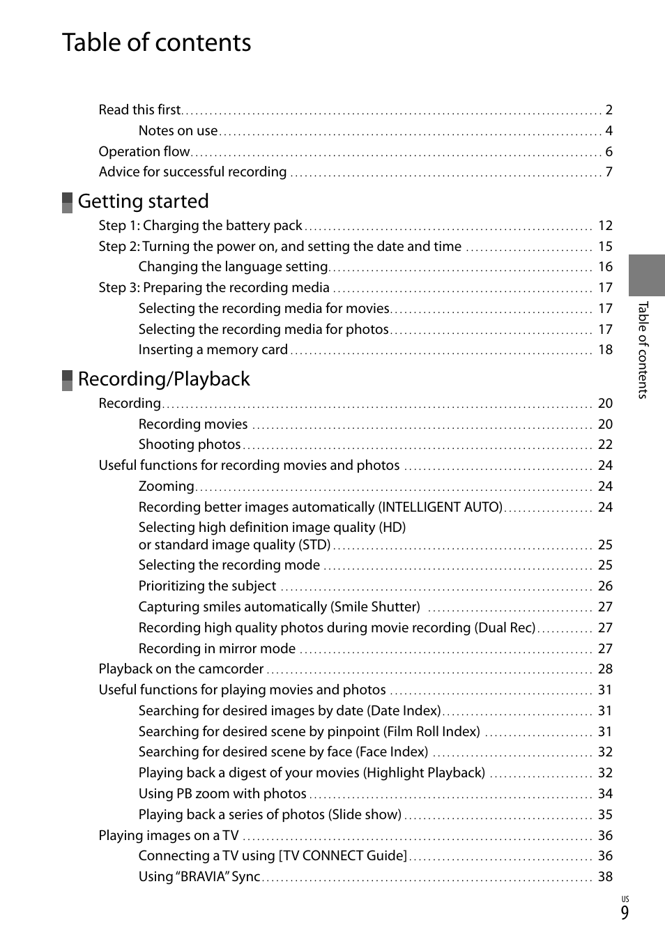 Sony HDR-CX300 User Manual | Page 9 / 119