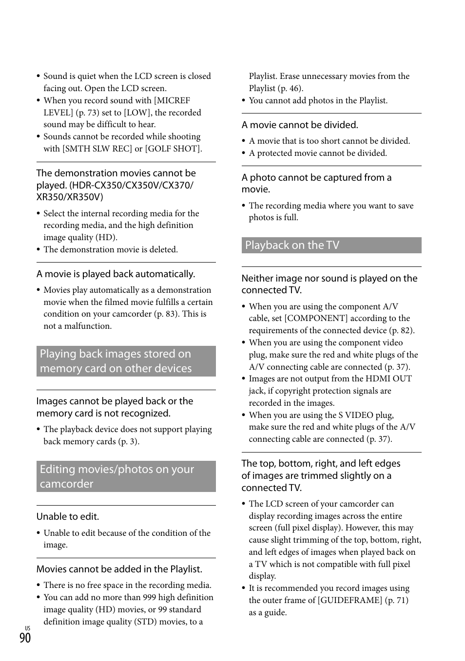 Playing back images stored on memory card on, Other devices, Editing movies/photos on your camcorder | Playback on the tv | Sony HDR-CX300 User Manual | Page 90 / 119