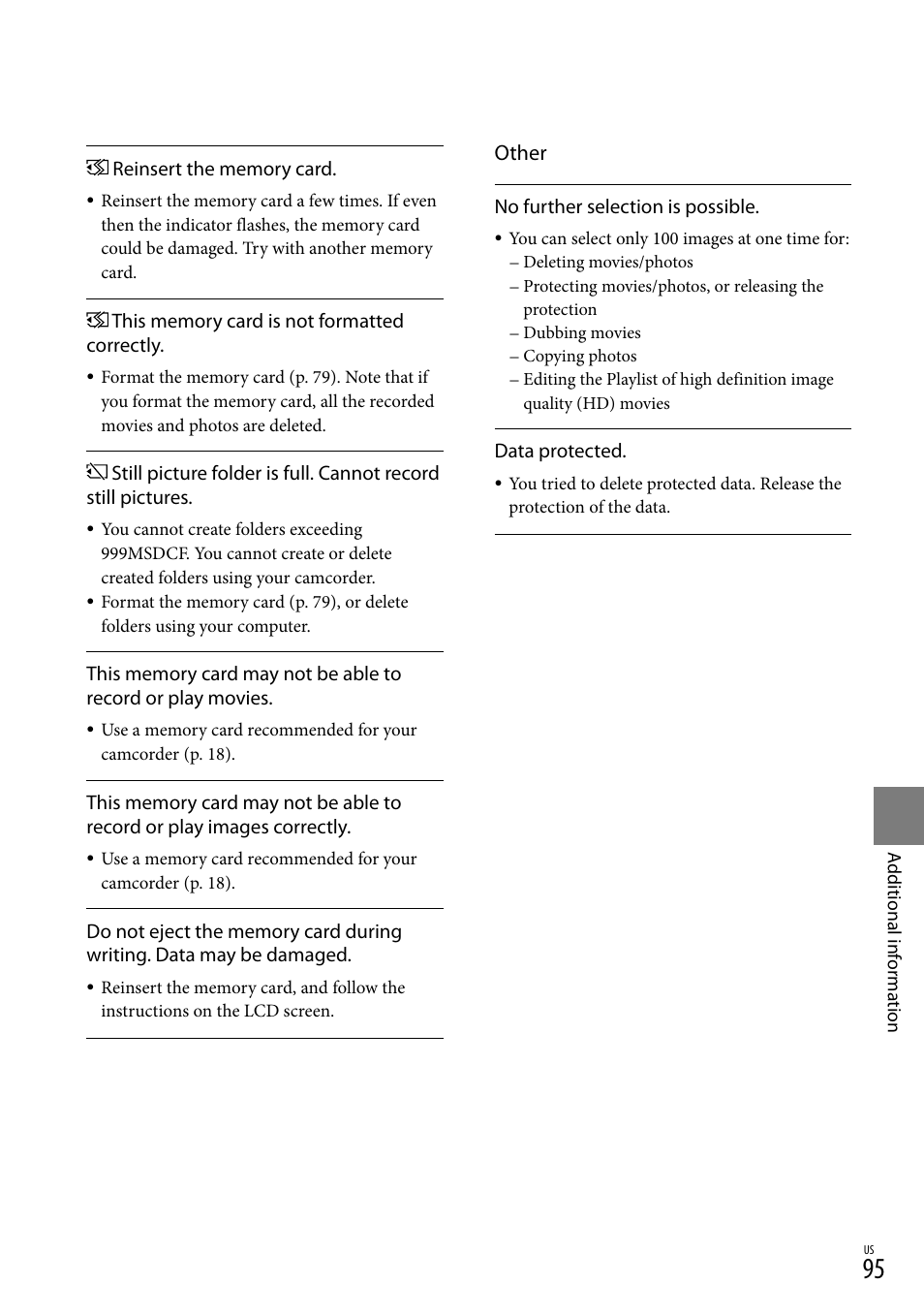 O 95), and, Other | Sony HDR-CX300 User Manual | Page 95 / 119