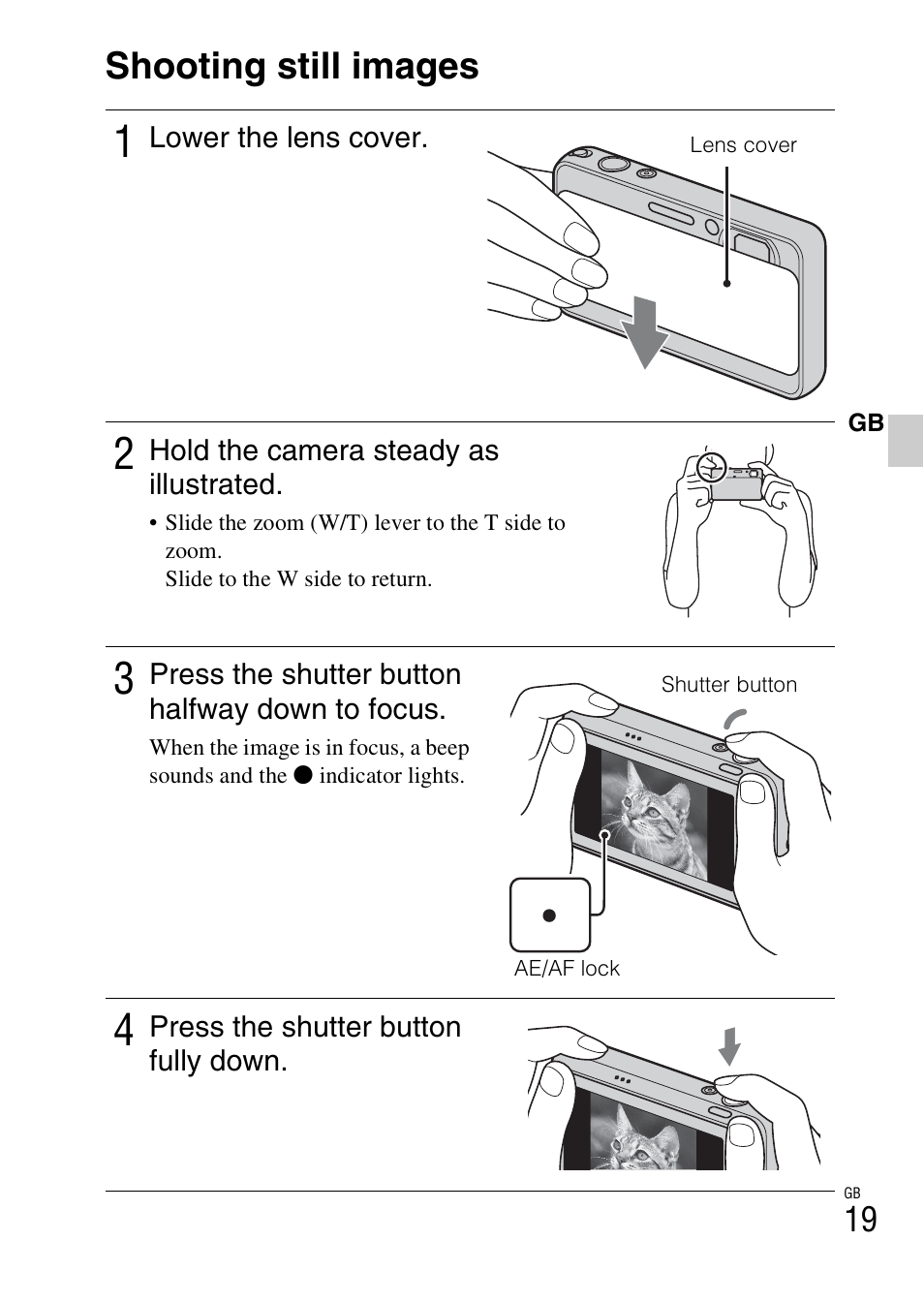 Shooting still images | Sony DSC-T99 User Manual | Page 19 / 64