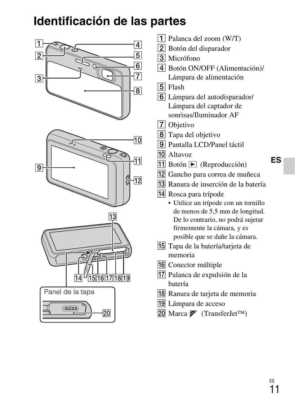 Identificación de las partes | Sony DSC-T99 User Manual | Page 41 / 64