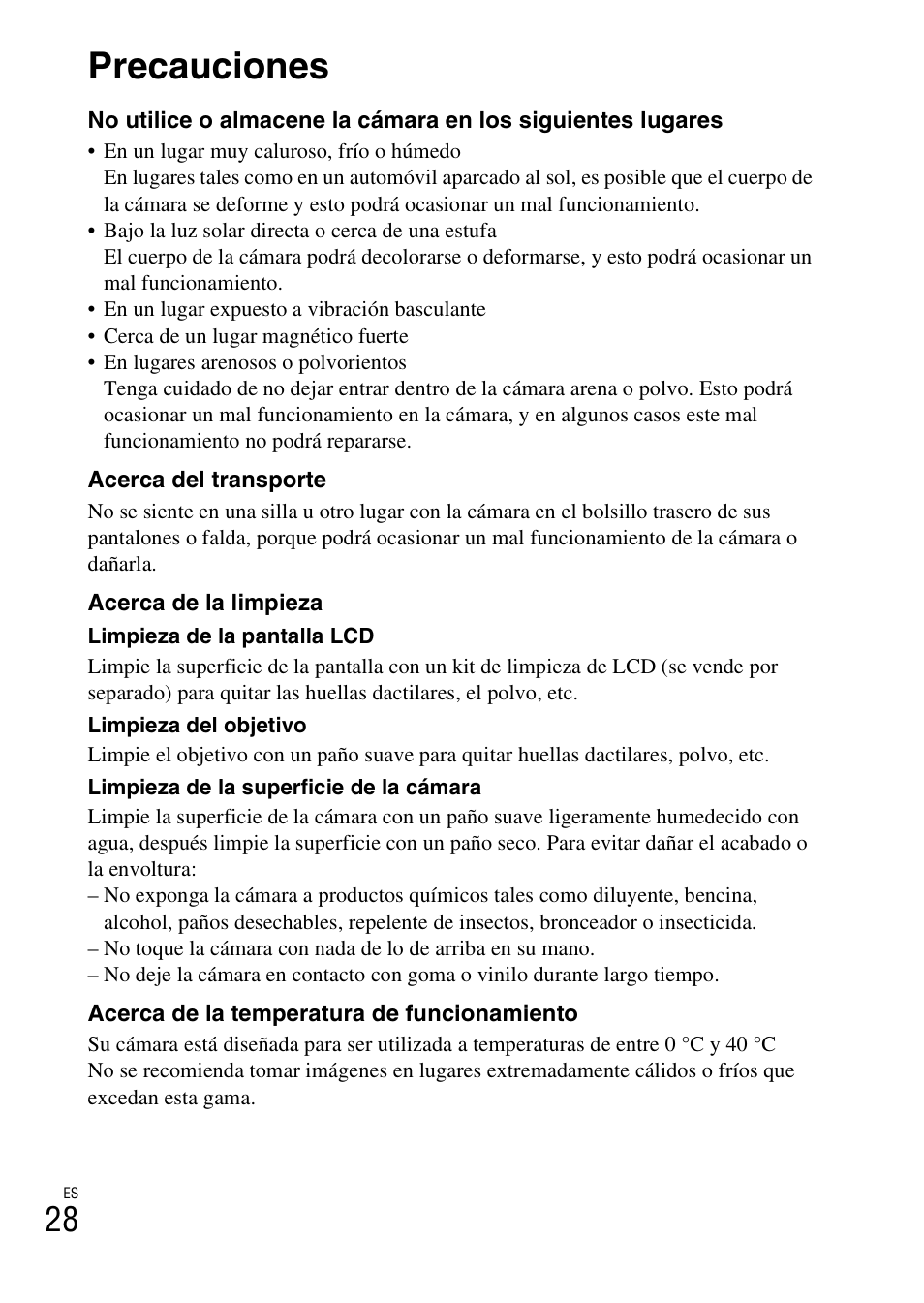 Precauciones | Sony DSC-T99 User Manual | Page 58 / 64