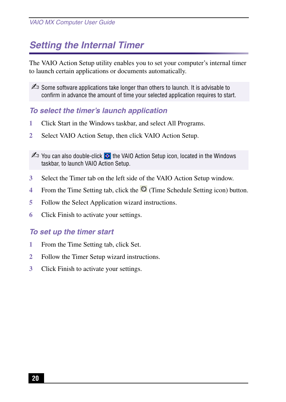 Setting the internal timer | Sony PCV-MXS10 User Manual | Page 20 / 92