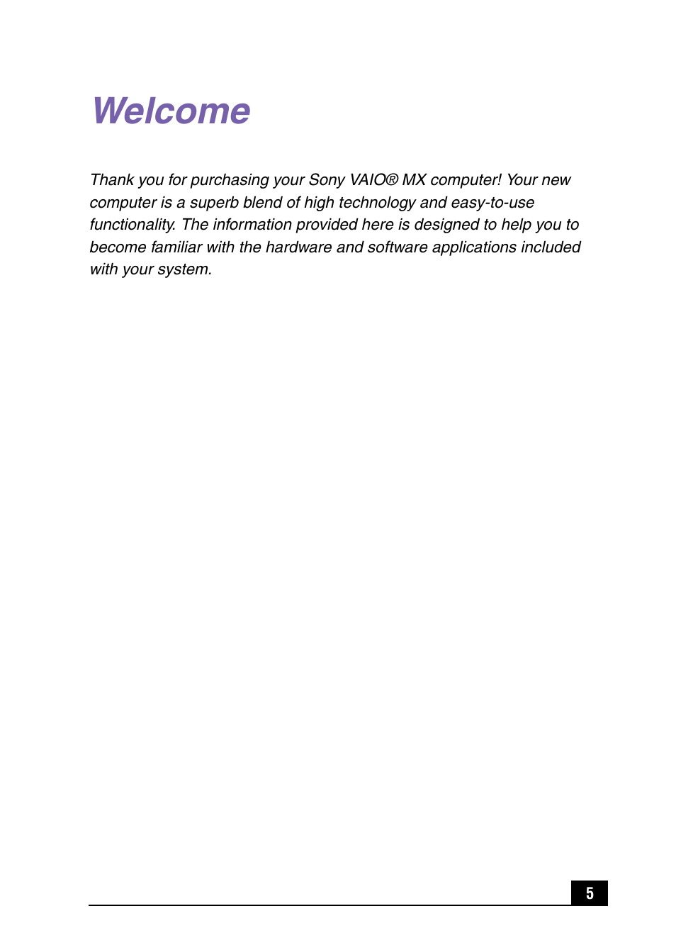 Welcome | Sony PCV-MXS10 User Manual | Page 5 / 92
