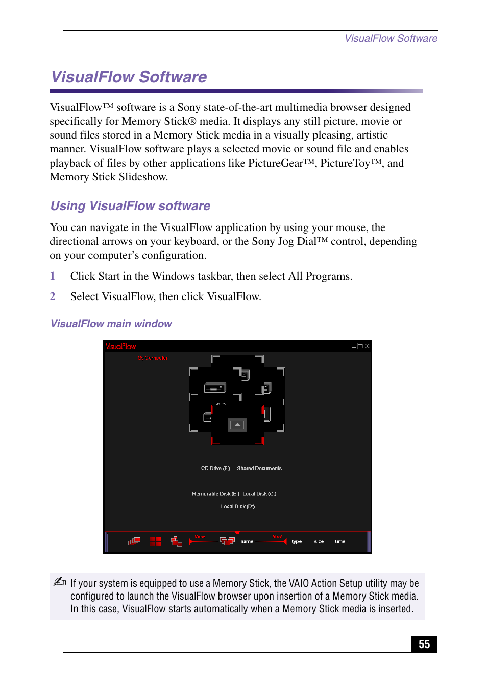 Visualflow software | Sony PCV-MXS10 User Manual | Page 55 / 92