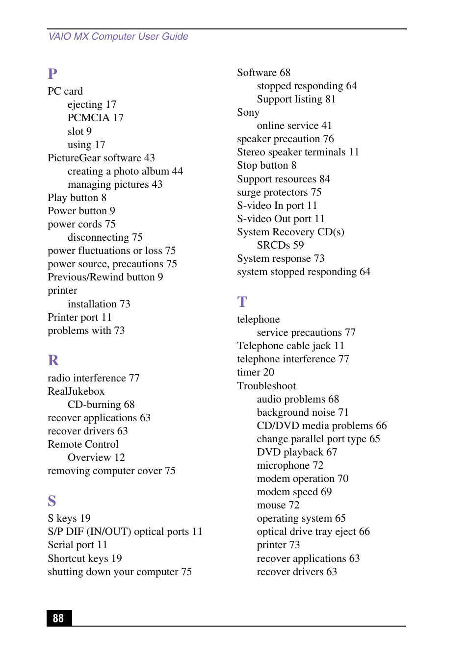 Sony PCV-MXS10 User Manual | Page 88 / 92