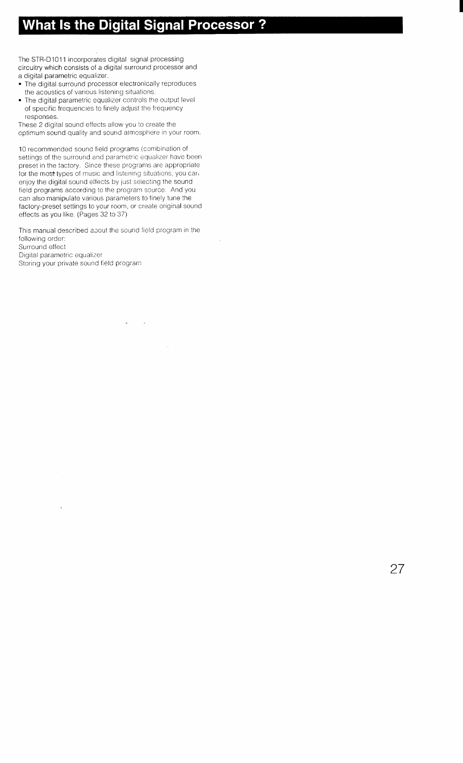 What is the digital signal processor | Sony STR-D1011 User Manual | Page 27 / 44
