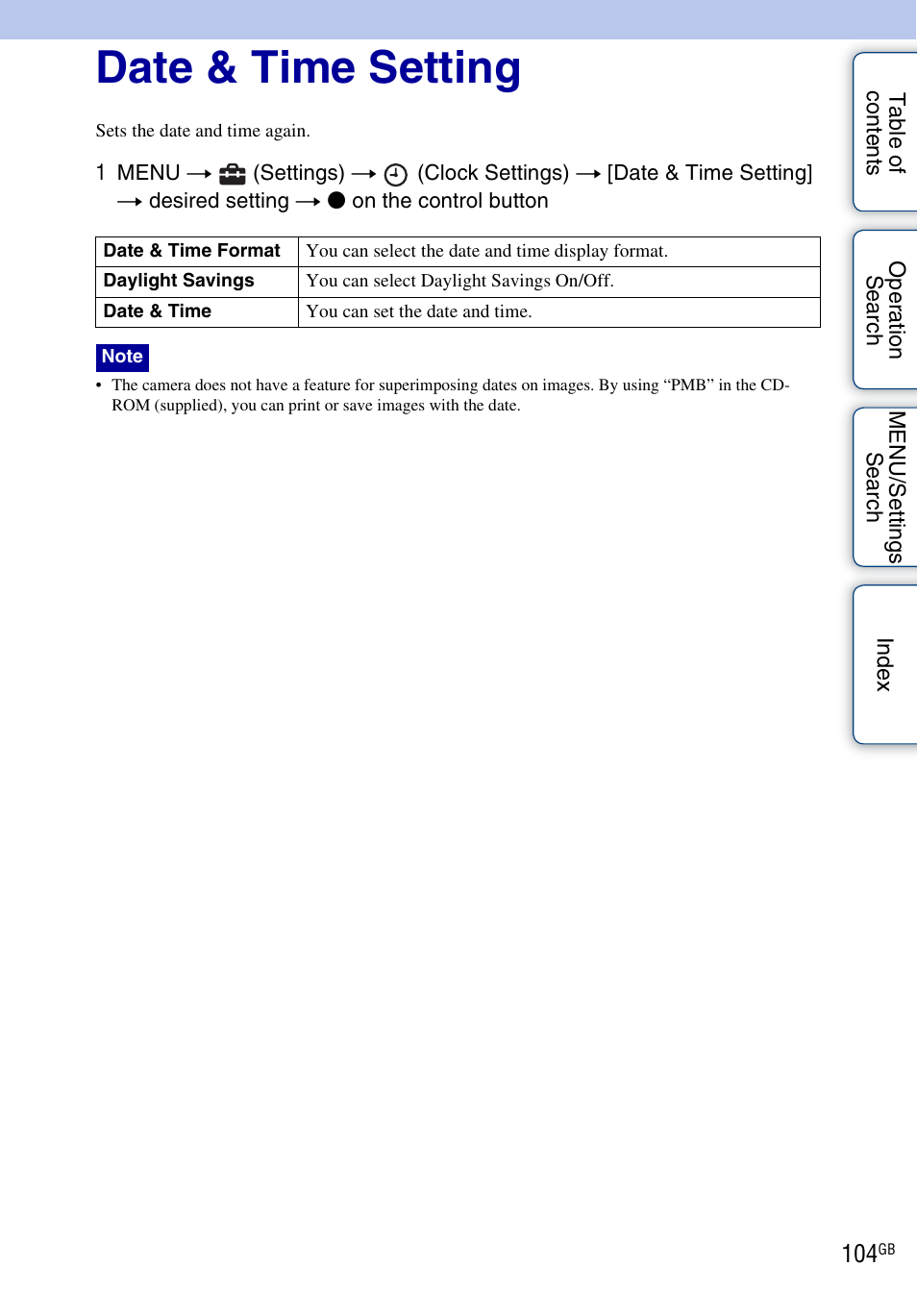 Date & time setting | Sony DSC-H20 User Manual | Page 104 / 149
